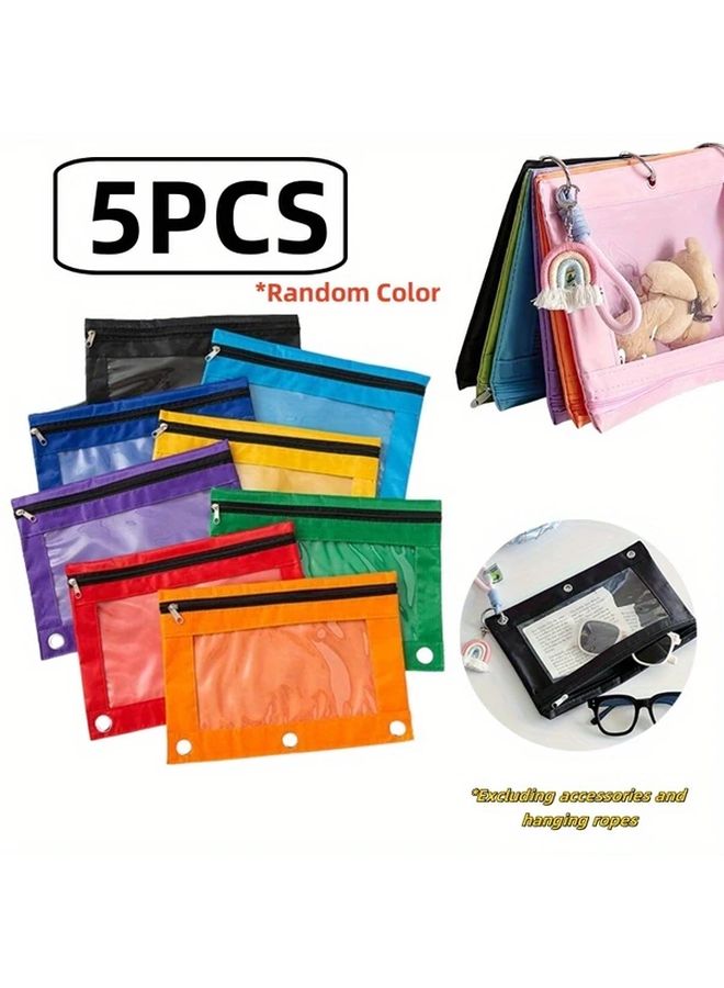 5pcs Colorful Three Hole Loose Leaf File Bags Mini Portable Oxford Clip Storage - Image 1