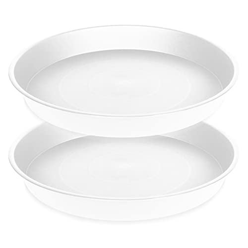 Bleuhome 2 Pack of 14 inch Plant Saucers Bird Bath Bowl, Plant Saucer 14" Round, Plastic Plant Tray for Pots, White Planters for Indoor Plants, Plant Trays for Planter 12-15" (14", Creamy White) - Image 1