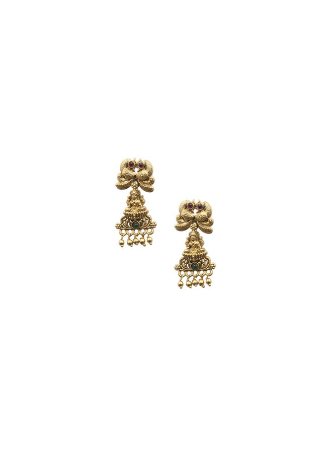 StileAdda Gold-Plated Temple Jewellery Set with Necklace and Earrings - Image 4