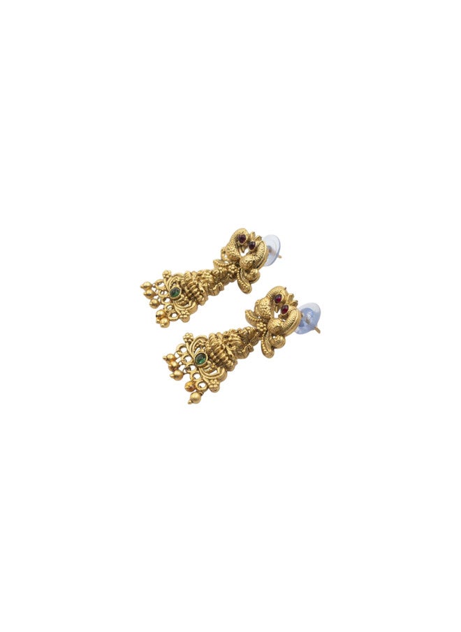 StileAdda Gold-Plated Temple Jewellery Set with Necklace and Earrings - Image 5