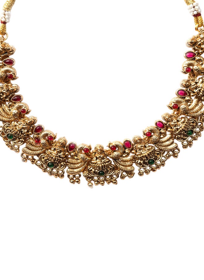 StileAdda Gold-Plated Temple Jewellery Set with Necklace and Earrings - Image 3