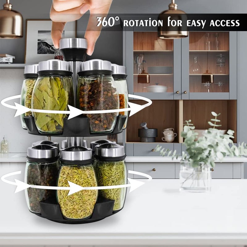 Kylinbigda Revolving Spice Rack Organizer Countertop, Spinning Spice Storage Rack Tower Organizer with 12 Empty Jars, Rotating Spice Holder Shelf Seasoning Rack Shelf, Spice Seasoning Bottle Organizer - Image 2