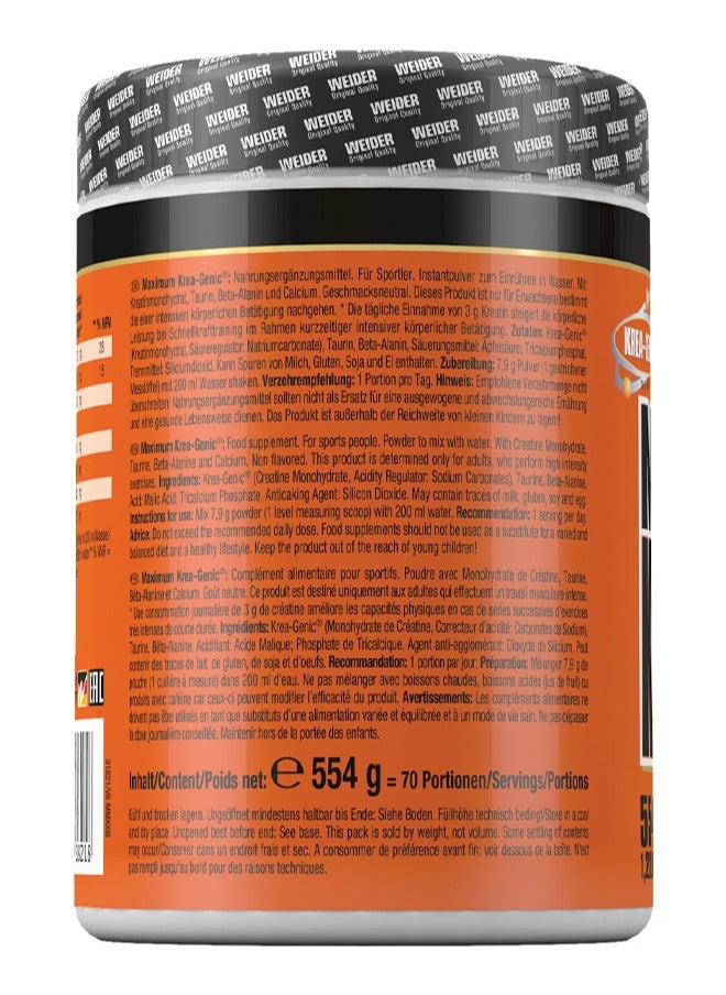 Weider - Maximum Krea-Genic 554g - Advanced Buffered Creatine for Enhanced Muscle Performance - Image 1