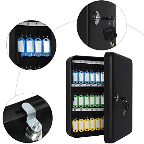 Jssmst Key Lock Box Wall Mount Security Key Storage Box, Locking Key Cabinet Wall Mount with 48 Key Hooks & Tags Key Labels, 11.81 x 9.45 x 2.95 inches, Black Matt - Image 4