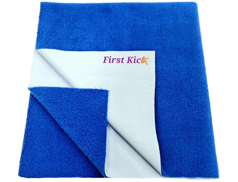 First Kick Waterproof Baby Bed ProtectorMattress Cotton Dry Sheet 140cm X 100cm for Born BabyKids Royal Blue Large - Image 1