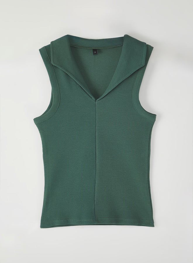 trendyol Khaki Polo Neck Ribbed Fitted/Fitted Stretchy Knitted Blouse - Image 5