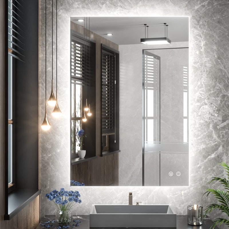 TETOTE 20 x 28 LED Backlit Bathroom Mirror with Light3Color WhiteWarmNaturalAntiFog Lighted MirrorDimmableVanity MirrorWall Mounted