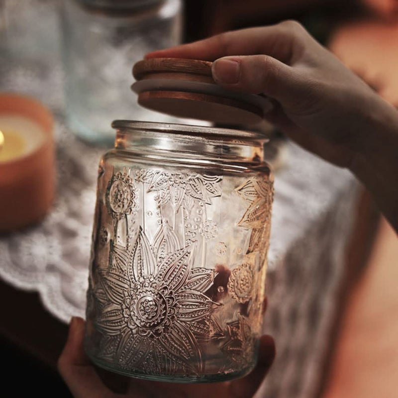 ANSQU Vintage Glass Jar Canister Airtight Storage Jar Container with Bamboo Wooden Lid for Kitchen Counter  Pantry  Coffee  Tea  Sugar  23.7 FL oz - Image 5