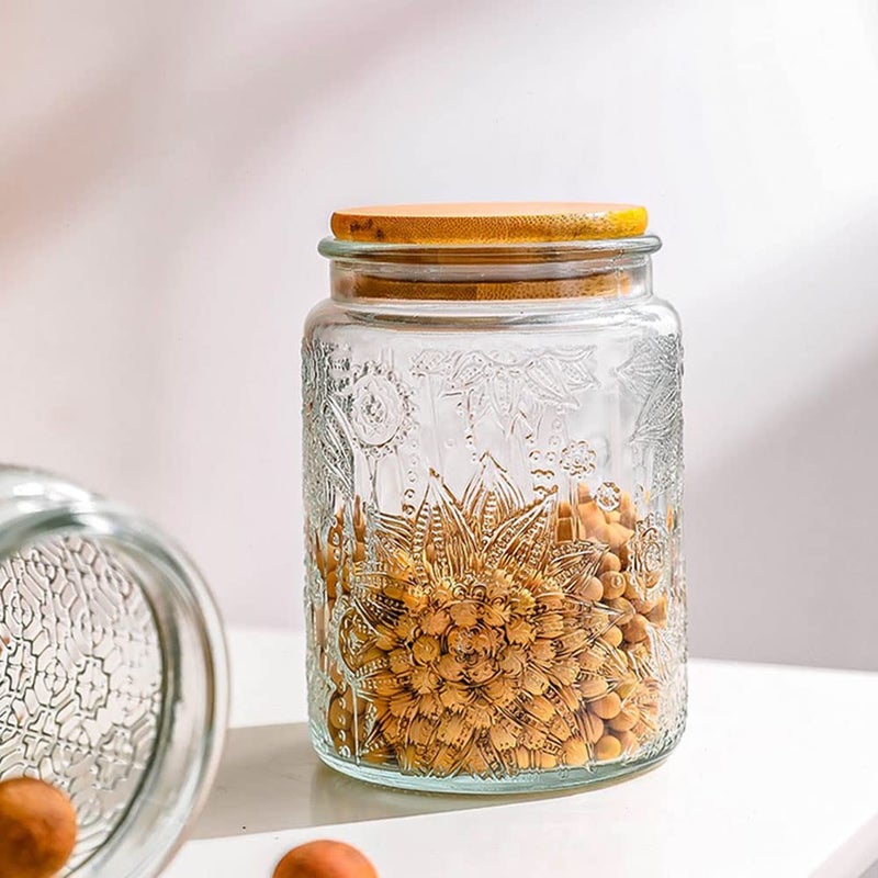 ANSQU Vintage Glass Jar Canister Airtight Storage Jar Container with Bamboo Wooden Lid for Kitchen Counter  Pantry  Coffee  Tea  Sugar  23.7 FL oz - Image 4