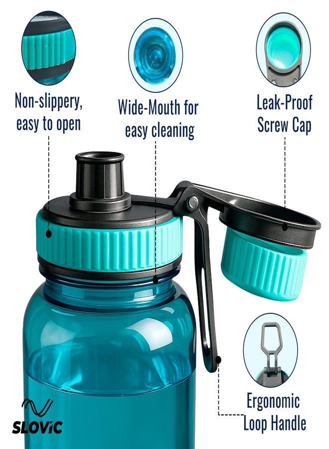 Slovic Water Bottle with Screw Cap [600 ML] | Leaf-Proof Gym Bottles for Adults | 100% BPA Free Water Bottle for School Kids | Ideal for Traveling & Office | Ergonomic Carry Handle | Transparent Blue - Image 5