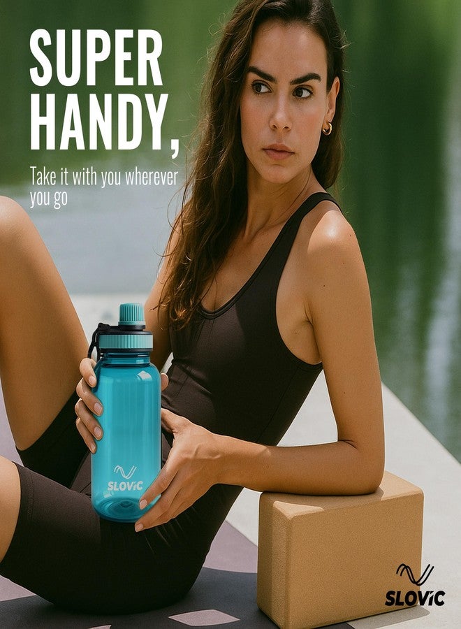 Slovic Water Bottle with Screw Cap [600 ML] | Leaf-Proof Gym Bottles for Adults | 100% BPA Free Water Bottle for School Kids | Ideal for Traveling & Office | Ergonomic Carry Handle | Transparent Blue - Image 3