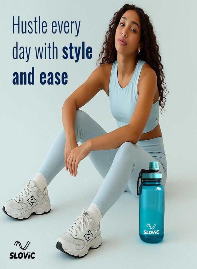 Slovic Water Bottle with Screw Cap [600 ML] | Leaf-Proof Gym Bottles for Adults | 100% BPA Free Water Bottle for School Kids | Ideal for Traveling & Office | Ergonomic Carry Handle | Transparent Blue - Image 2