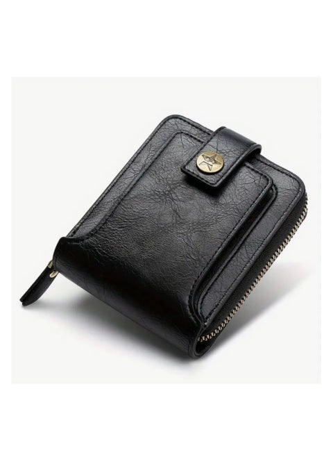 Mens Wallet Premium Gents Pu Leather Solid Color Business Wallet Card Holder with Secure Zipper And Button Closure