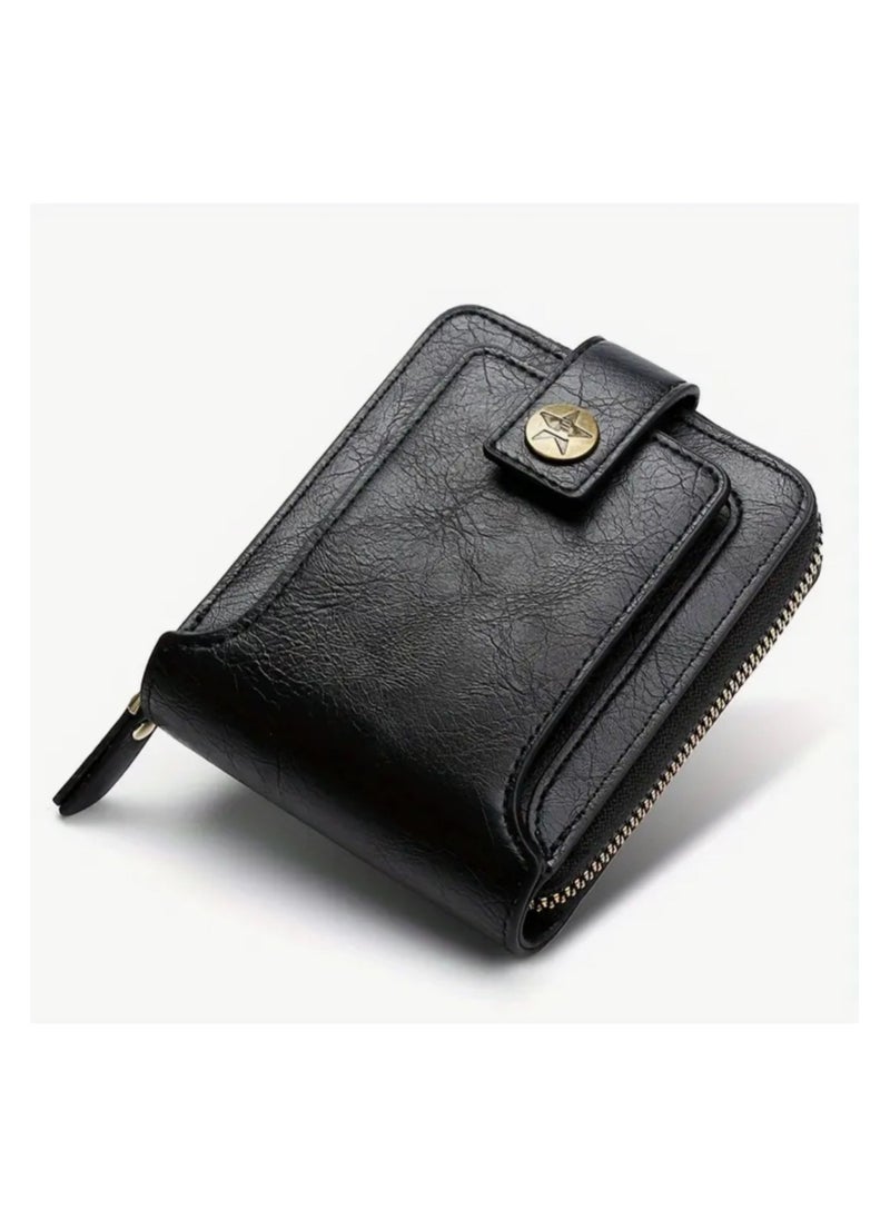 Mens Wallet Premium Gents Pu Leather Solid Color Business Wallet Card Holder with Secure Zipper And Button Closure