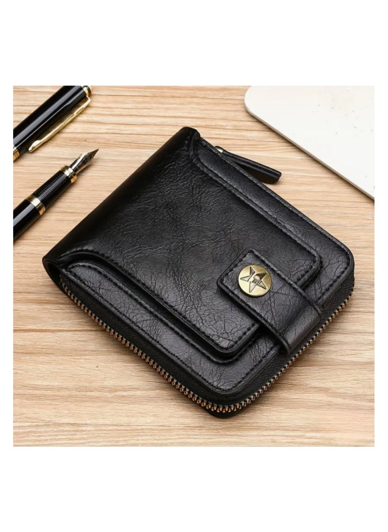 Mens Wallet Premium Gents Pu Leather Solid Color Business Wallet Card Holder with Secure Zipper And Button Closure