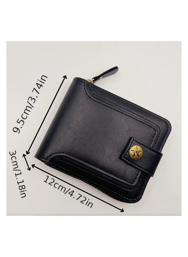 Mens Wallet Premium Gents Pu Leather Solid Color Business Wallet Card Holder with Secure Zipper And Button Closure