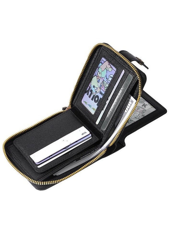 Mens Wallet Premium Gents Pu Leather Solid Color Business Wallet Card Holder with Secure Zipper And Button Closure