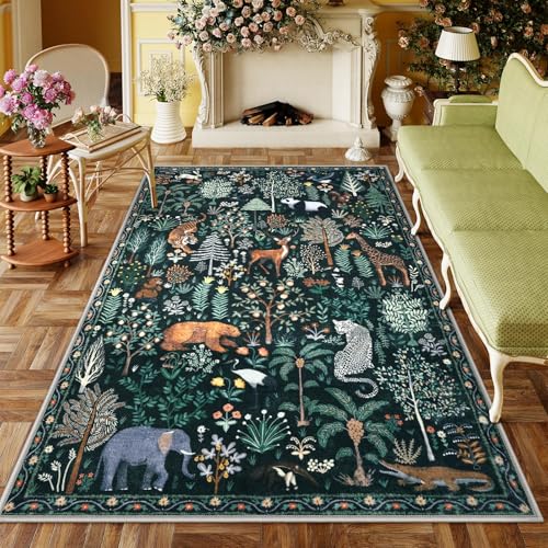 OJIA Jungle Print 5x7 Area Rugs for Living Room Green Soft Washable Rugs for Bedroom UltraThin NonSlip Modern Rug Stain Resistant Nursery Rug Carpet for Kids Playroom Nursery Dining Room