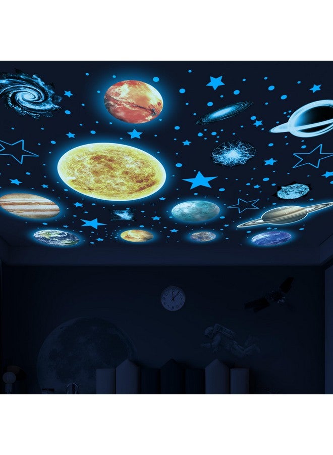 Robmoda Glow in The Dark Stars and Planets for Ceiling, Glow Solar System Wall Stickers, Space Wall Decals for Kids Boys Room (Blue) - Image 1