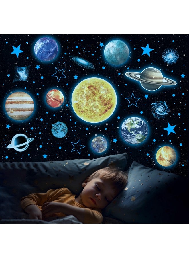 Robmoda Glow in The Dark Stars and Planets for Ceiling, Glow Solar System Wall Stickers, Space Wall Decals for Kids Boys Room (Blue) - Image 2