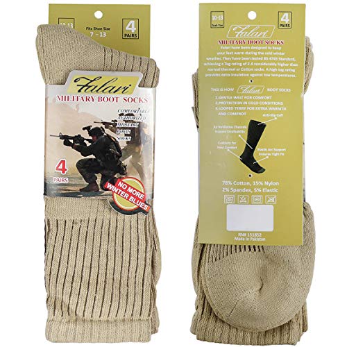Falari 4-Pairs US Army Military Boot Socks Combat Trekking Hiking Policemen Firefighter Security Guard Out Door Activities Socks (4-pack Beige, 10-13) - Image 3