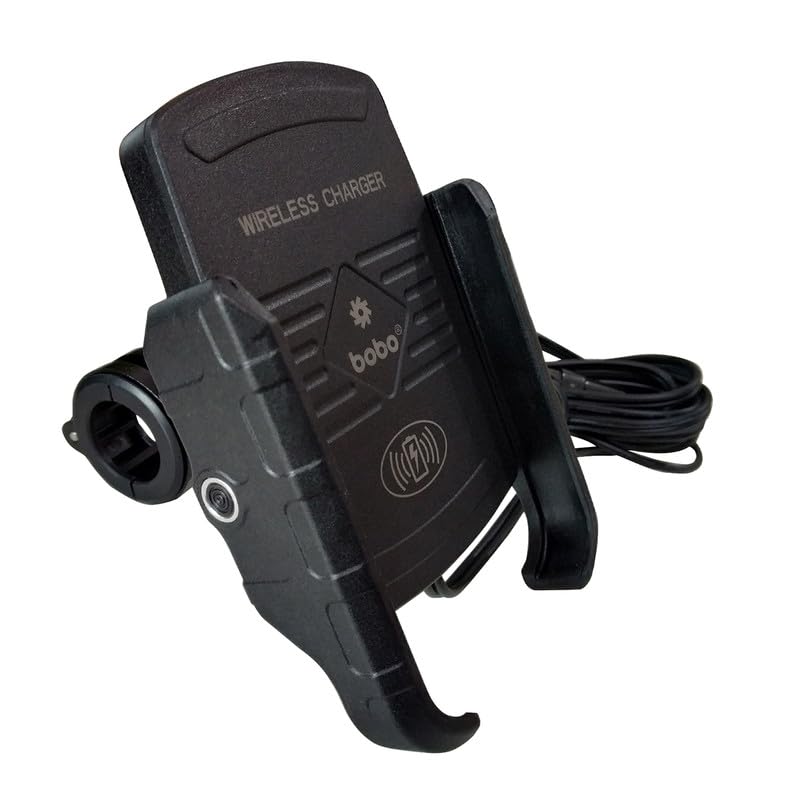 Bobo BM6 Jaw-Grip Waterproof Bike/Motorcycle/Scooter Mobile Phone Holder Mount with Fast 15W Wireless Charger, Ideal for Maps and GPS Navigation (Black) - Image 1