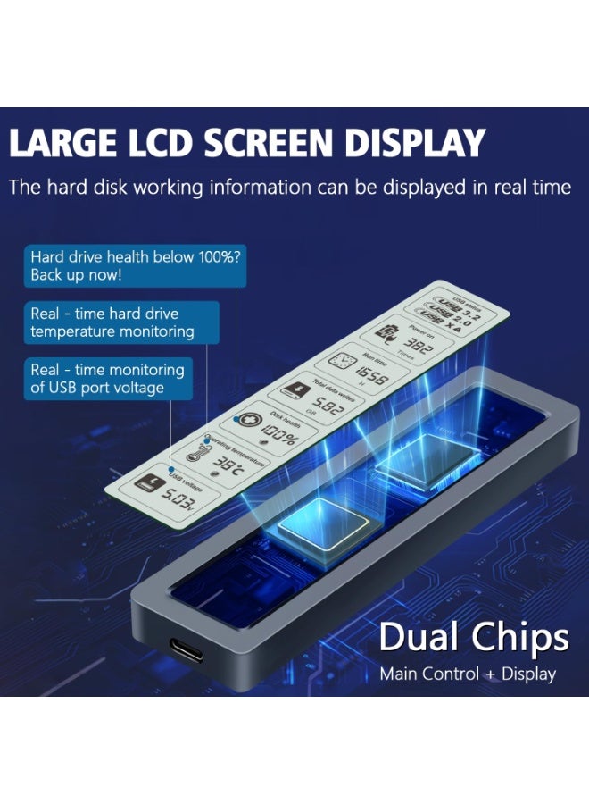 SIGood Smart M.2 NVMe/SATA SSD Enclosure, Large LCD, Intelligent Detection, Prevents Write Data Loss, USB 3.2, Type-C (10 Gbps), fits NVMe PCIe Size 2230/2242/2260/2280, Support M-Key B+M Key (up to 4TB) - Image 3