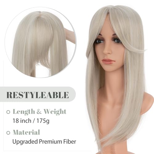 My Lady MYLADY Hair Toppers for Women with Thinning Hair 18 Inch 6x6 Lace Base Wiglets with Side Bangs Clip in Synthethic Hairpieces Mixed Grey - Image 3