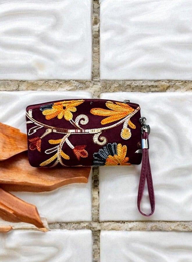 Clearo Velvet Embroidered Clutch - Kashmiri Ethnic Wallet - Image 2