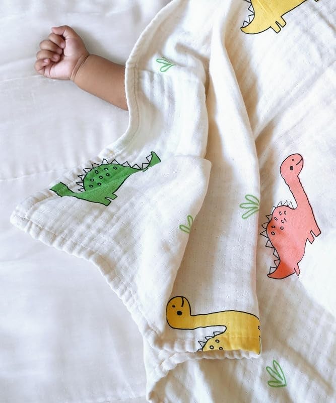 Doctor Towels, Bamboo Baby Swaddle Wrap for New Born, Muslin Towel for Baby, 75 x 75 cm, 300 GSM, Pack of 1 Towels for Newborn, Soft Baby Towels for 0 to 2 Years (Dino Dream) - Image 2