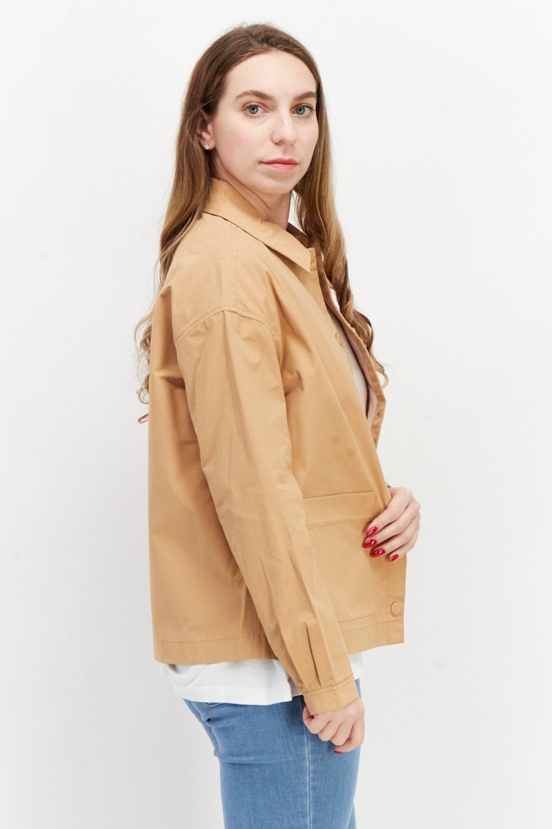 Lyle & Scott Women Embroidered Logo Jacket Shirt, Tan - Image 3