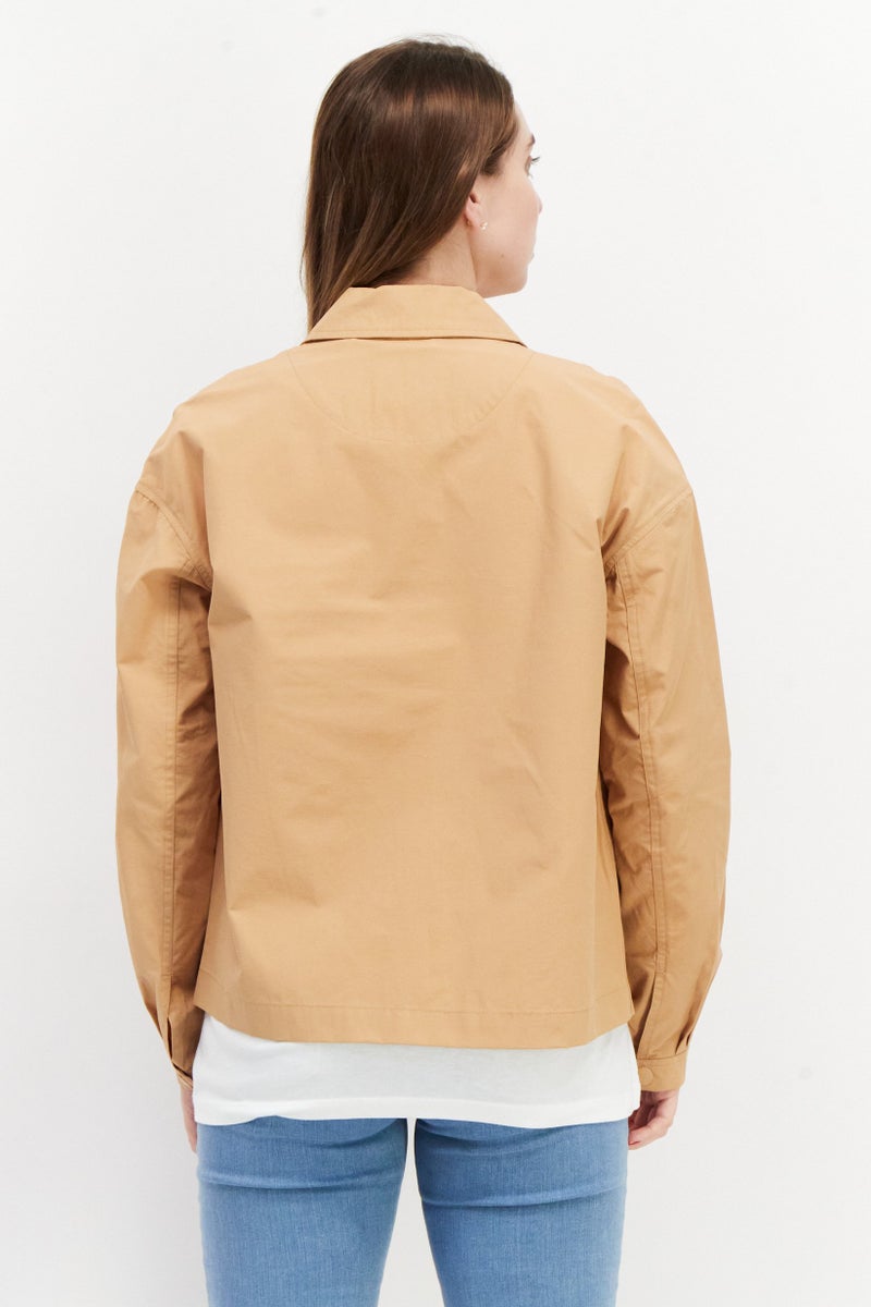 Lyle & Scott Women Embroidered Logo Jacket Shirt, Tan - Image 4
