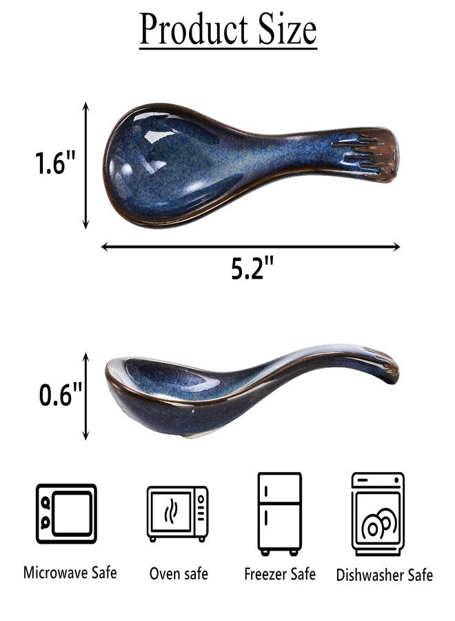 Cididu Set of 8 Asian Soup Spoon Ceramic, Blue Chinese Soup Spoons with Non-Slip Bottom, Retro Porcelain Japanese Pho Spoons for Ramen, Wonton, Noodle, Miso, Dumpling, Dishwasher Safe, 5.2" L - Image 2