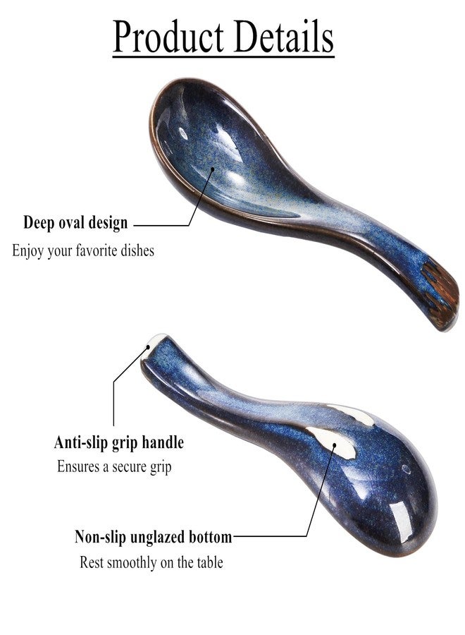 Cididu Set of 8 Asian Soup Spoon Ceramic, Blue Chinese Soup Spoons with Non-Slip Bottom, Retro Porcelain Japanese Pho Spoons for Ramen, Wonton, Noodle, Miso, Dumpling, Dishwasher Safe, 5.2" L - Image 3