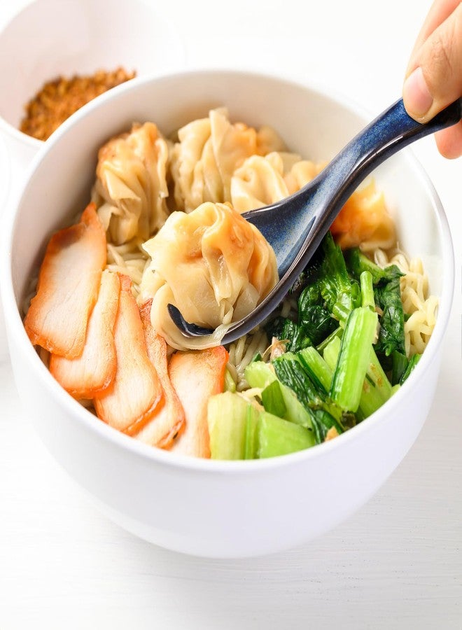 Cididu Set of 8 Asian Soup Spoon Ceramic, Blue Chinese Soup Spoons with Non-Slip Bottom, Retro Porcelain Japanese Pho Spoons for Ramen, Wonton, Noodle, Miso, Dumpling, Dishwasher Safe, 5.2" L - Image 5