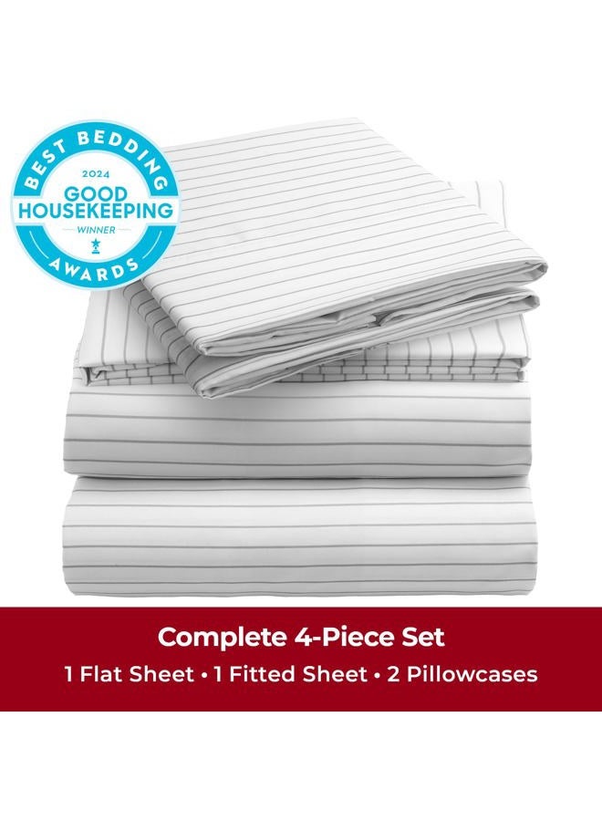 mellanni Bed Sheet Set - Brushed Microfiber 1800 Bedding - Wrinkle, Fade, Stain Resistant - 4 Piece (Full, Pin Stripe Gray) - Image 2