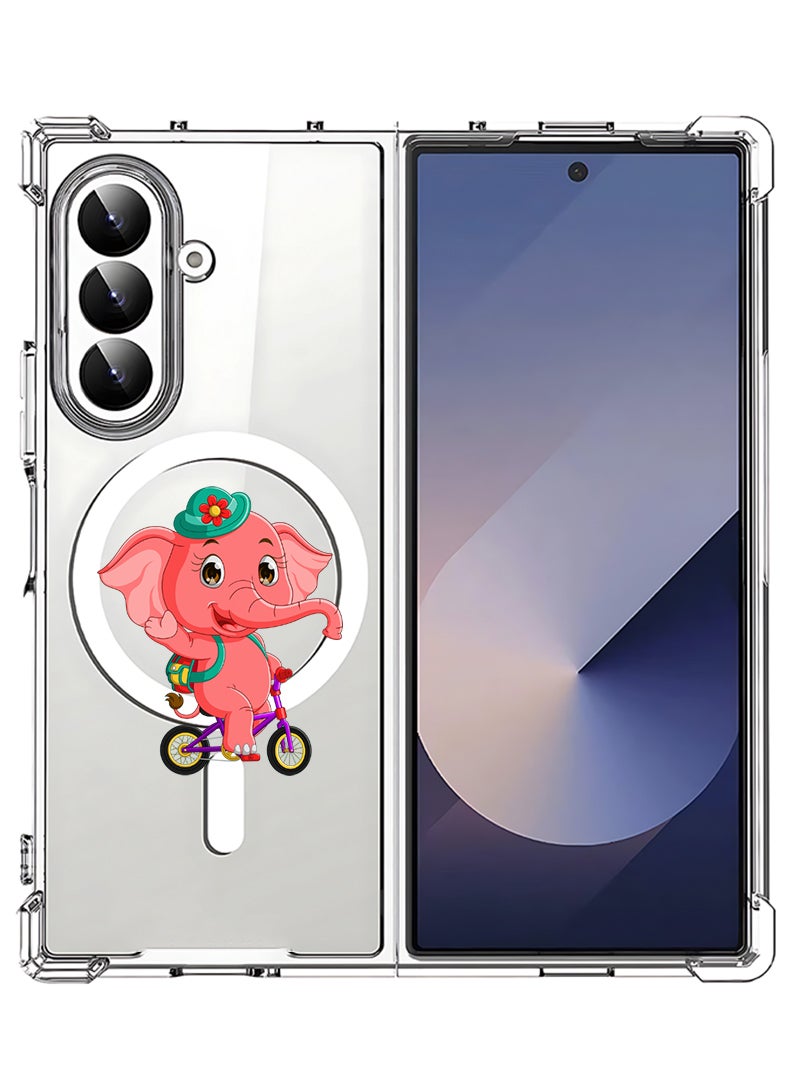 Theodor Magnetic Case for Samsung Galaxy Z Fold 7 Compatible with MagSafe Wireless Charging, Shockproof Phone Bumper Cover pink elephant - Image 1