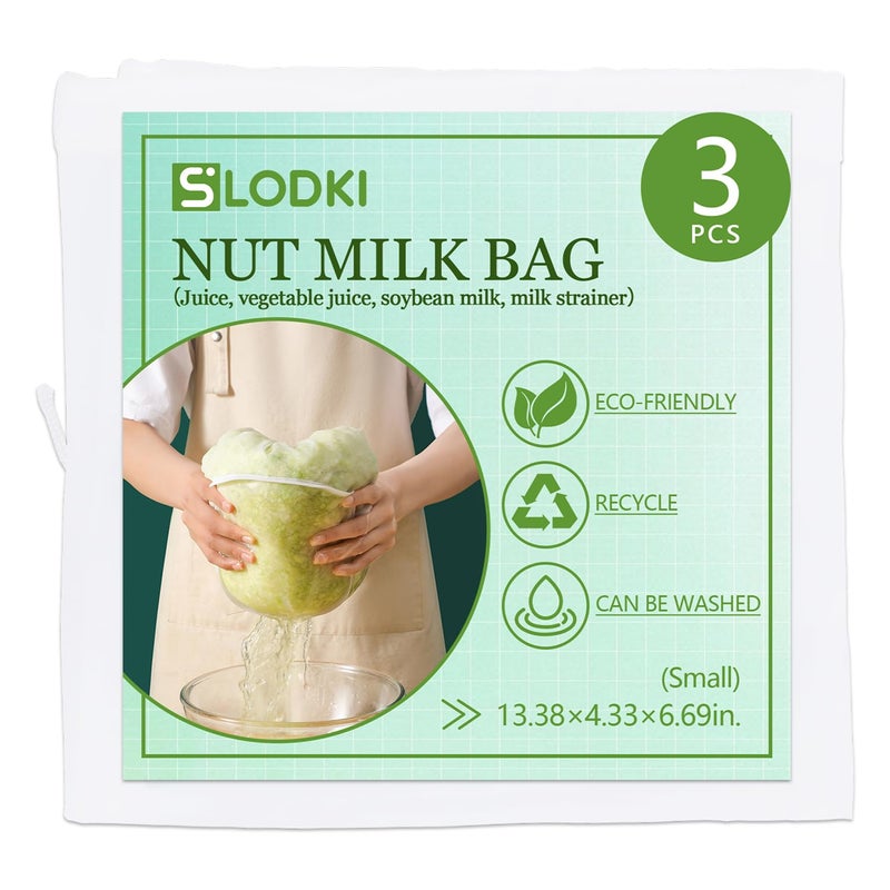 Slodki Cheese Cloth Bag For Straining, Nut Milk Bag - Reusable Straining Bags For Nut Milk, Soy Milk, Dumpling Fillings, And More (3, S) - Image 1