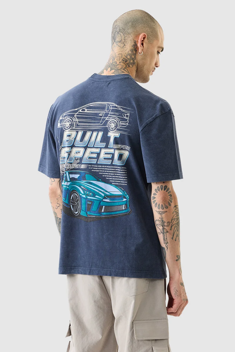 SNITCH Dark Blue Graphic Print Oversized Fit T-Shirt
