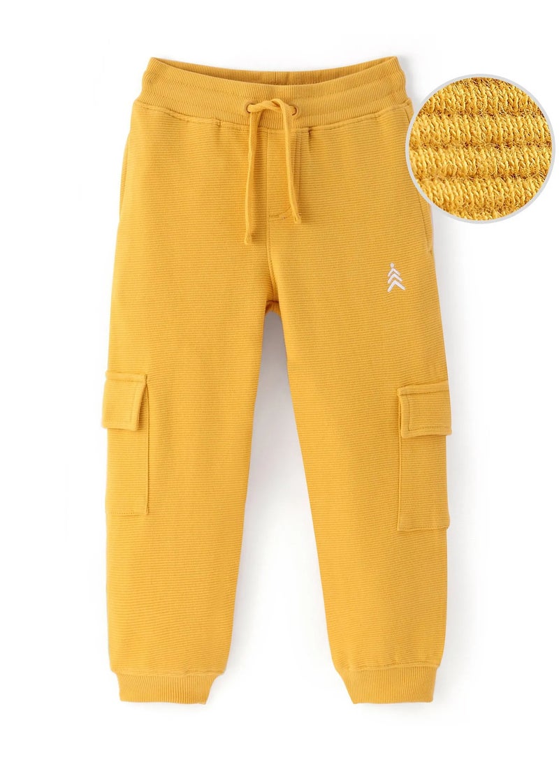 Pine Kids Cotton Knit Full Length Lounge Pant with Cargo Pockets Solid Colour- Yellow  - Image 1