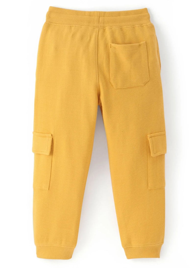 Pine Kids Cotton Knit Full Length Lounge Pant with Cargo Pockets Solid Colour- Yellow  - Image 2