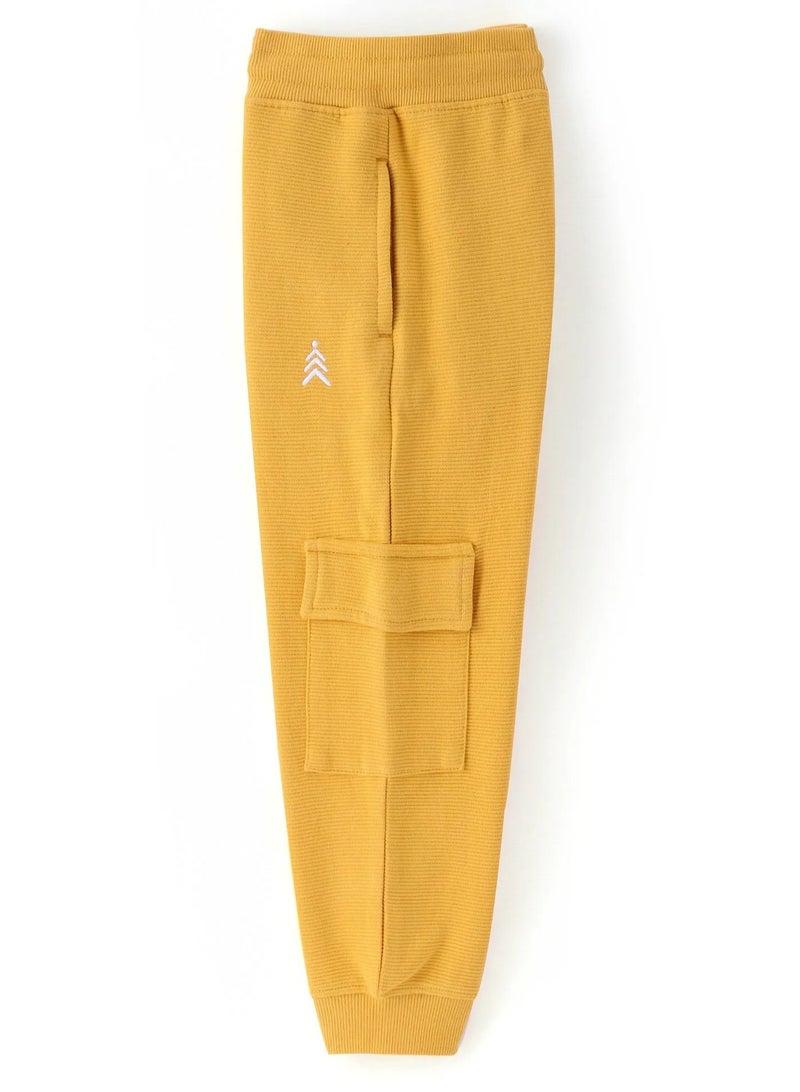 Pine Kids Cotton Knit Full Length Lounge Pant with Cargo Pockets Solid Colour- Yellow  - Image 3