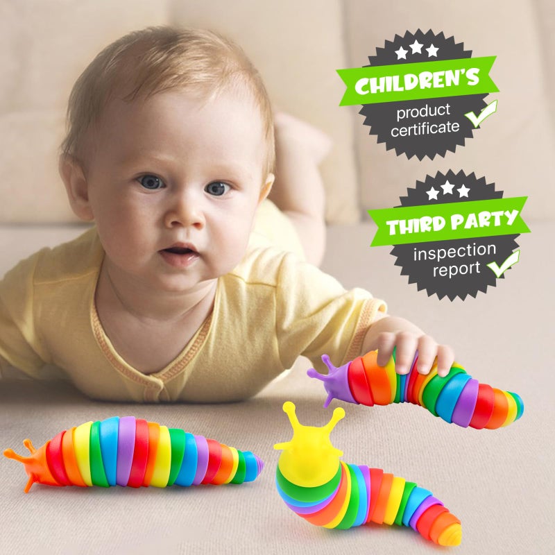 Cevioce Easter Basket Stuffers for Kids 3PCS Slug Fidget Toys Bulk, Toddler Sensory Figette Worm for Adults Stress Relief for Autism ADHD Autistic Travel Toys Stocking Stuffer Gifts for Boys Girls 3+ - Image 3