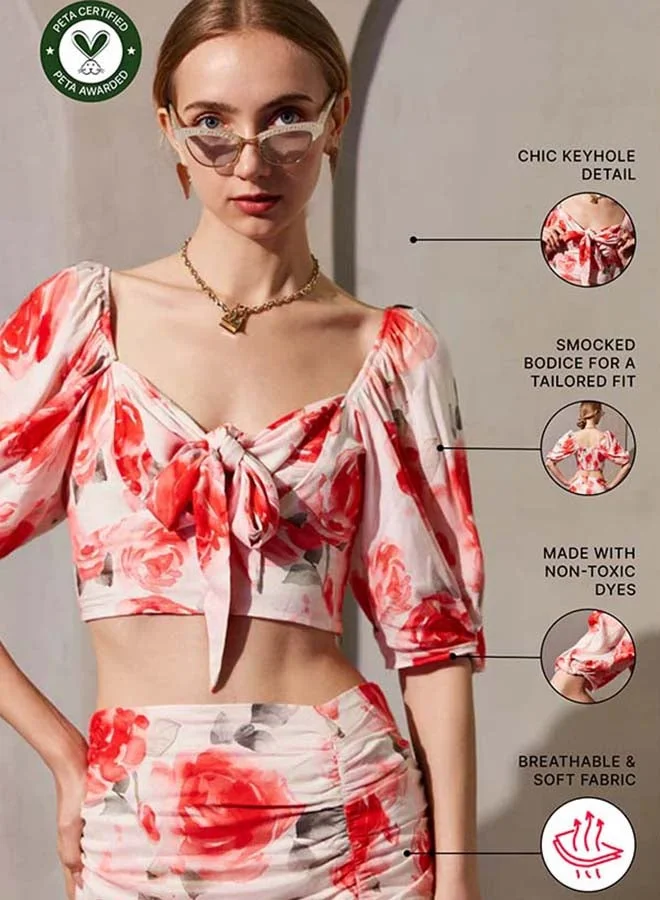 Virgio VIRGIO 100% Viscose Floral Front Knotted Top