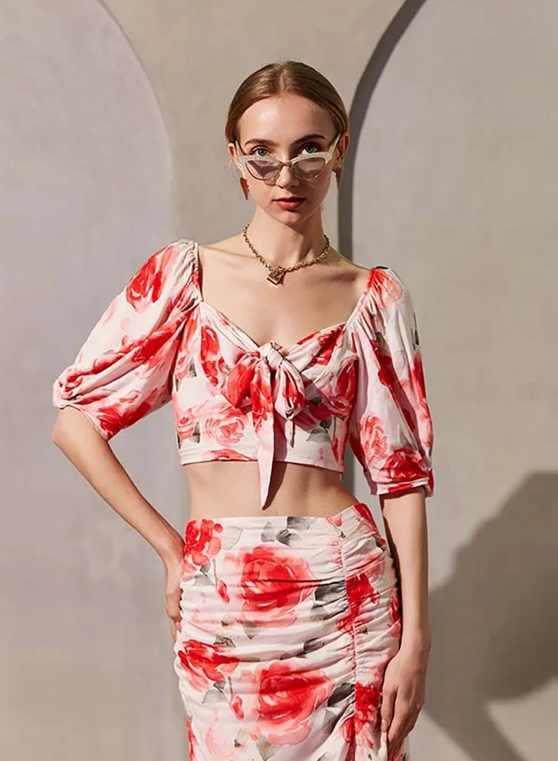 Virgio VIRGIO 100% Viscose Floral Front Knotted Top