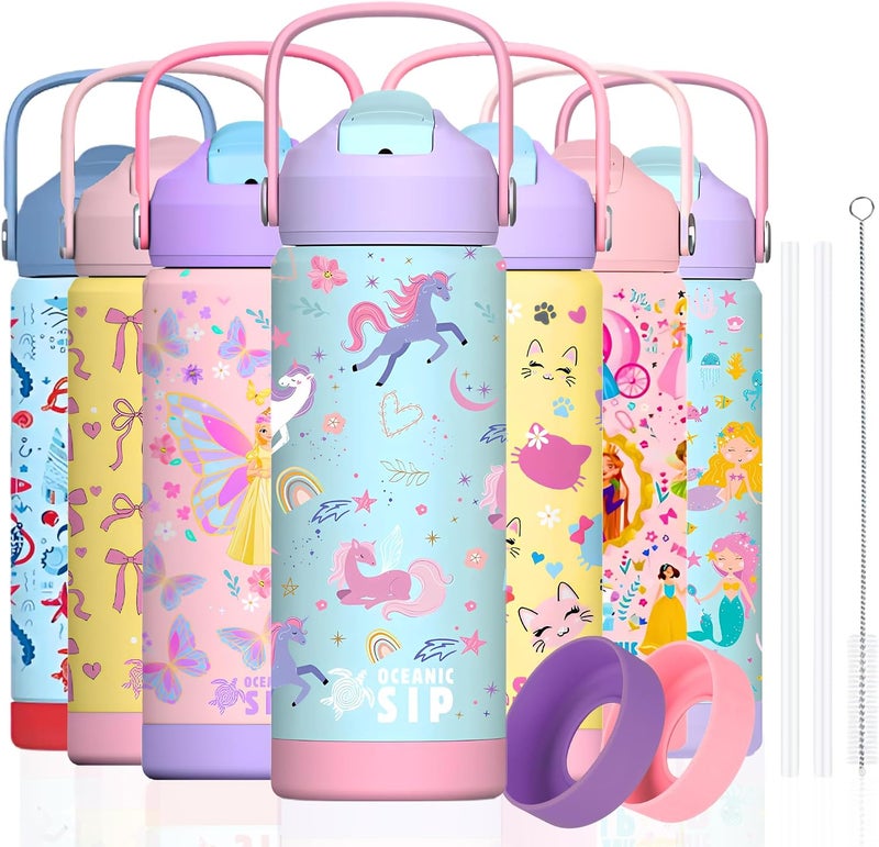 OCEANIC Stainless Steel Water Bottle 550ml 18oz Double-Wall Vacuum Insulated 304 Stainless steel Water Bottle BPA FREE Leak Proof (Unicorn 550ml) - Image 1