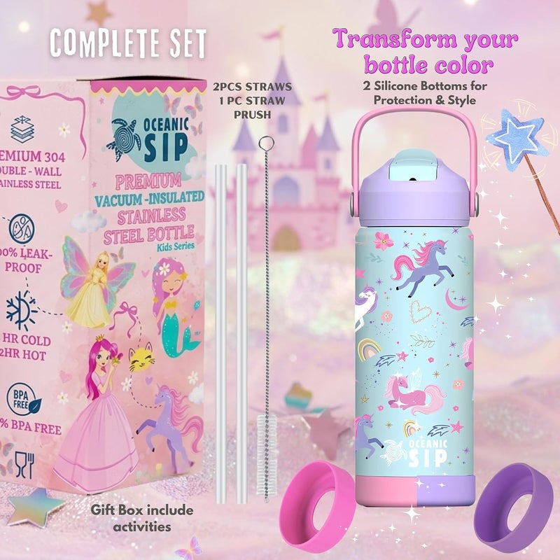 OCEANIC Stainless Steel Water Bottle 550ml 18oz Double-Wall Vacuum Insulated 304 Stainless steel Water Bottle BPA FREE Leak Proof (Unicorn 550ml) - Image 3