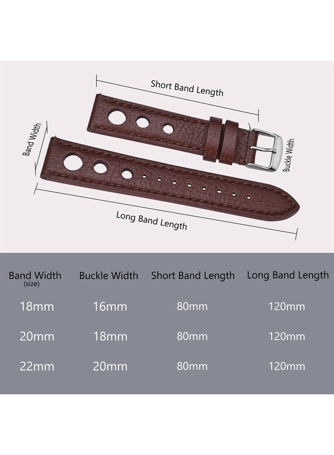 BISONSTRAP Rally Watch Bands, Shrunken Leather Watch Straps for Men, 22mm, Brown with Silver Buckle - Image 1