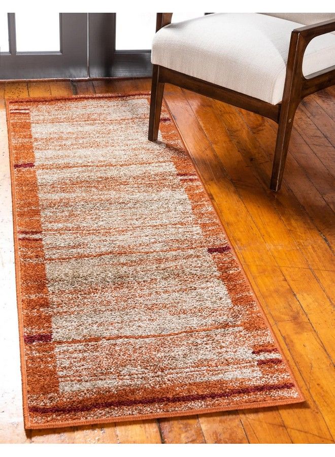 Unique Loom Autumn Collection Modern Contemporary Casual Abstract Area Rug Runner 2' 0 X 6' 0 Beige Terracotta Rustic - Image 2