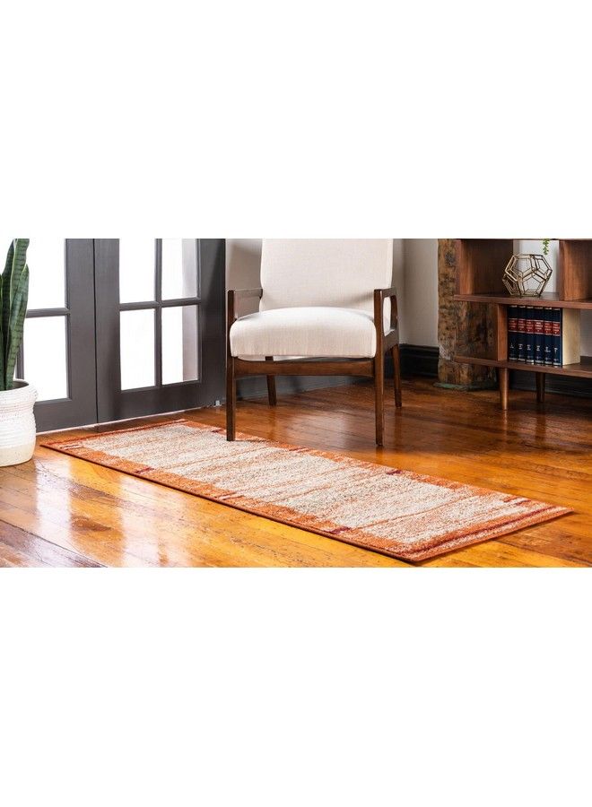 Unique Loom Autumn Collection Modern Contemporary Casual Abstract Area Rug Runner 2' 0 X 6' 0 Beige Terracotta Rustic - Image 3